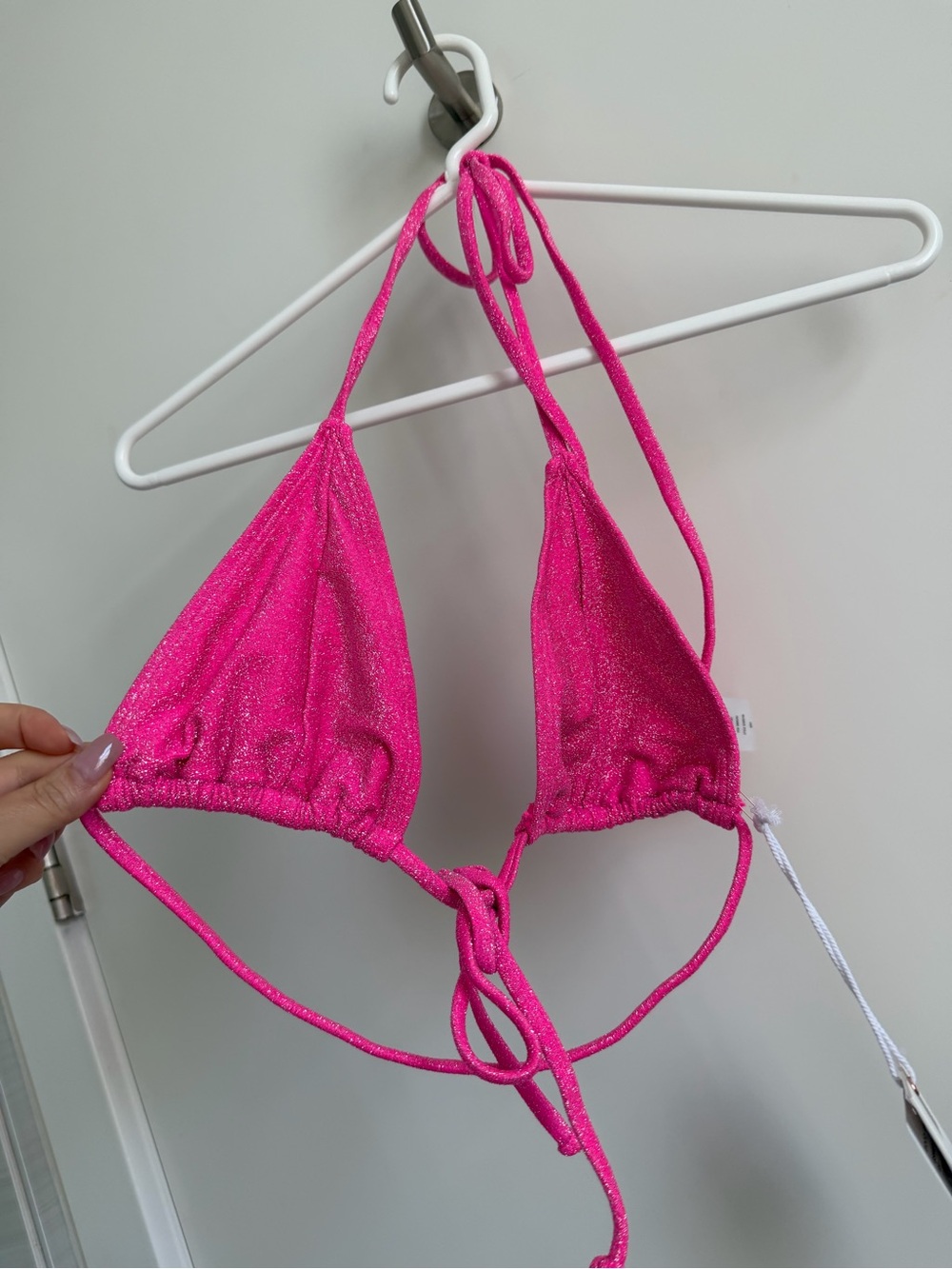 Good American Shimmery Neon Pink Triangle Bikini Top